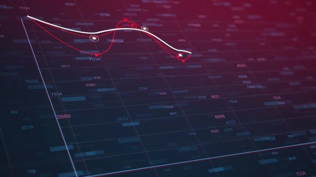 4K Business animation of a falling chart of a currency rate and economics decrease. Infographics with world statistics global data showing loss or global decline. Analytical finance motion background