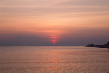 Beautiful sunset over the ocean. Sunrise in the sea