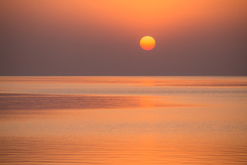 The golden dawn on the Kairakkum reservoir, Tajikistan