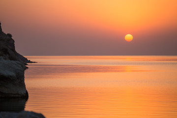 The golden dawn on the Kairakkum reservoir, Tajikistan