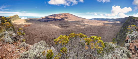 Panoramic view of the Caldeira of volcano Piton de la Fournaise at island La Reunion © Henner Damke