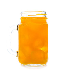 Orange juice glass, isolated on white background