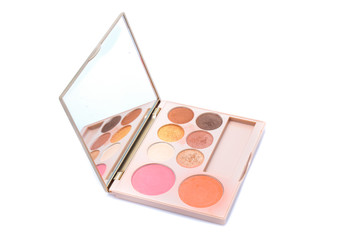 make-up brushes and cosmetics isolated on white