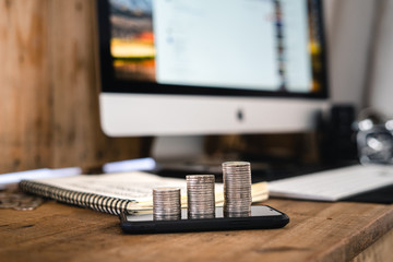 Money growing concept-Money and income graph drawing On Home office desk