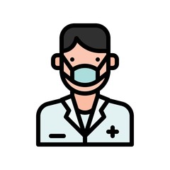 corona virus related doctor with face mask vector with editable stroke,