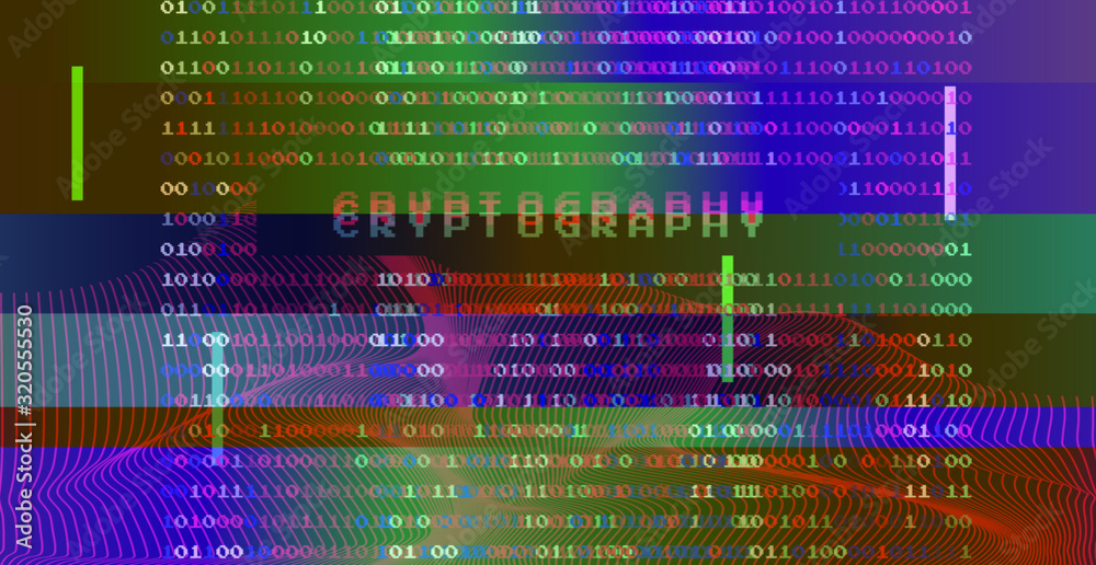 Aufkleber Glitched screen with binary code. Concept illustration for Cryptography, Artificial Intelligence, Big Data technologies. 