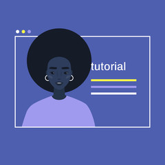 online video tutorial, cover image, a portrait of a young african female character, online education