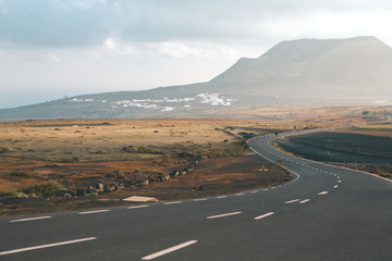 Empty Road to the mountain in Lanzarote, Canary island