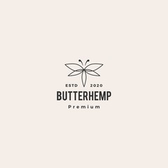 cannabis butterfly logo vector icon illustration hipster vintage retro