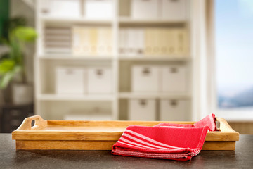 Desk of free space and office interior. 