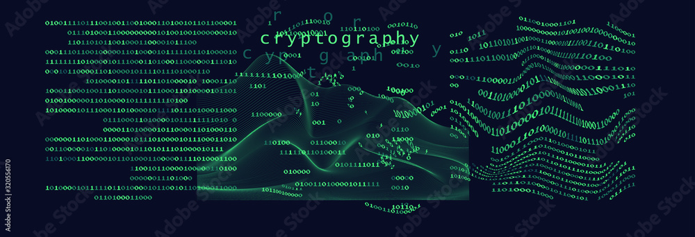 Leinwandbilder Glitched screen with binary code. Concept illustration for Cryptography, Artificial Intelligence, Big Data technologies. 