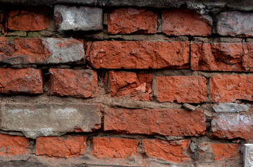  texture of old brickwork made of red brick
