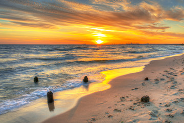Beautiful beach of the Baltic Sea at sunset in Gdansk, Poland © Patryk Kosmider