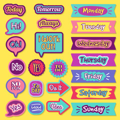 To do sticker. Notepad organizer planner check status agenda trendy lettering vector collection. Illustration memo page notebook, week planner, weekly paper reminder sticker