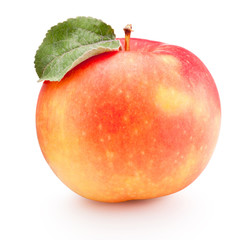 Ripe apple with leaf isolated on a white background