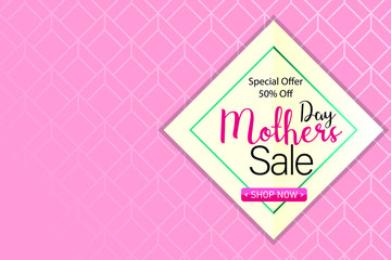 venta del d&iacute;a de la madre, compre ahora. Vector con fondo geom&eacute;trico y un marco de diamantes con un t&iacute;tulo de oferta especial.