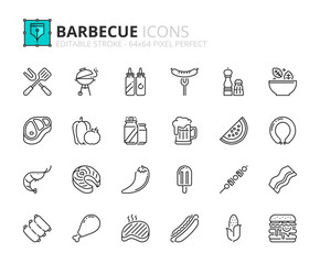 Simple set of outline icons about Food and Drink. Barbecue