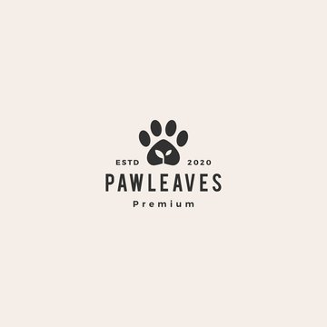 paw leaf organic pet food logo vector icon illustration hipster vintage retro