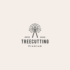 tree cutting service logo vector icon illustration hipster vintage retro