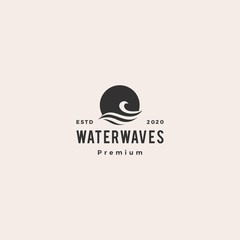 wave water sea sunset sun logo vector icon illustration hipster vintage retro