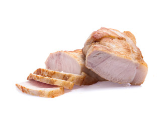 roasted pork slices isolated on white background