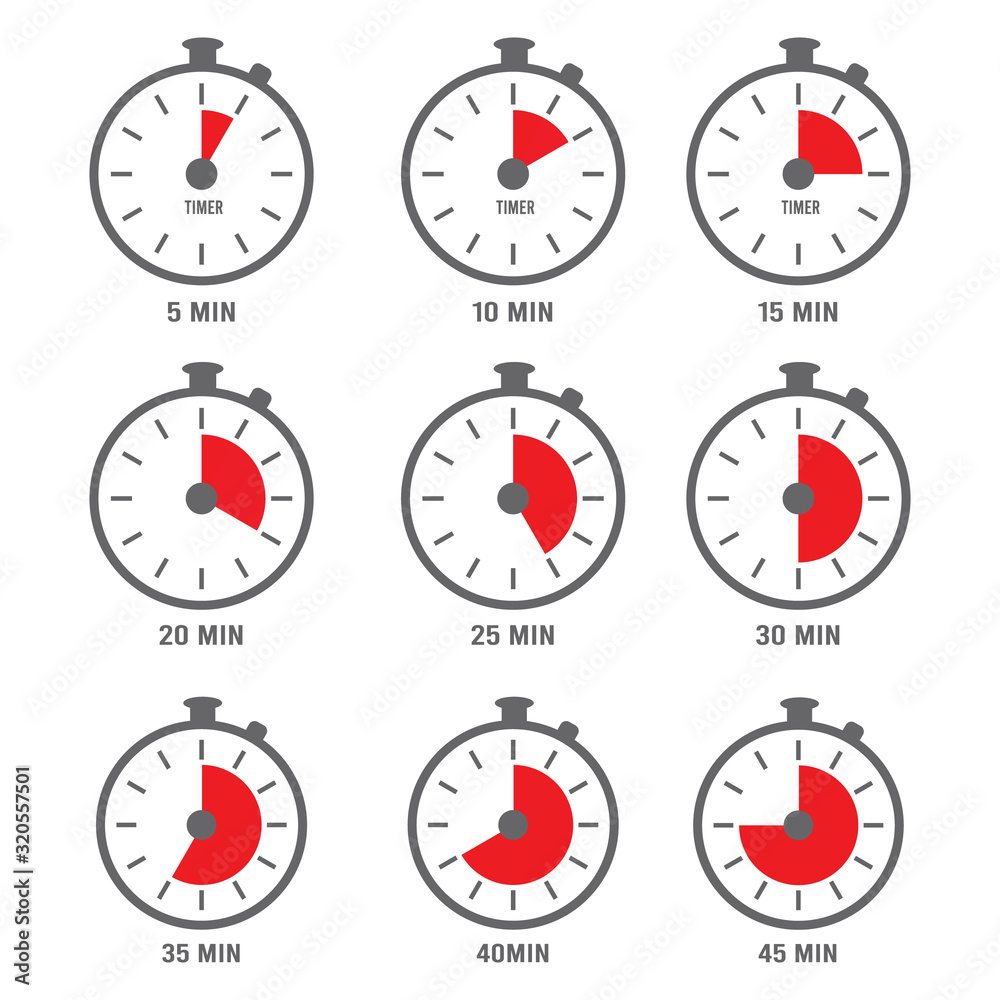 Poster minutes icon. hour clock symbols 10 times 5 minutes 20 numbers day five vector collection. illustrat