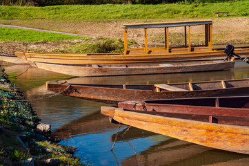 Traditional wooden boats in the little haven on Vistula river.