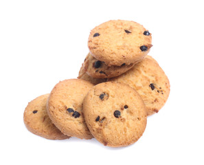 Chocolate chip cookies isolated on white background. Sweet biscuits
