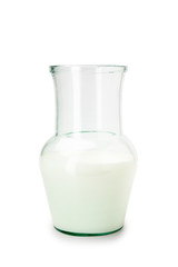 Milk in a glass lid on a white background