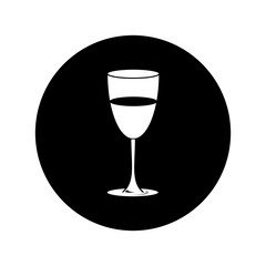 Glass of wine. Vector illustration in the form of a round black and white icon for websites.