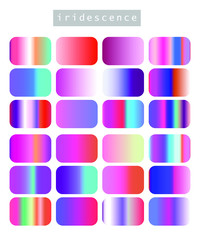 Set of iridescent gradient swatches for design. Mix of trend colors for 2020 year: opalescent and shiny palette.