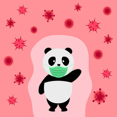 Chinese panda wearing medical mask to prevent Coronavirus and disease. Wuhan virus in China concept vector illustration.