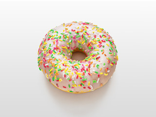 Fototapeta na wymiar Round doughnut with vanilla icing with colored splashes