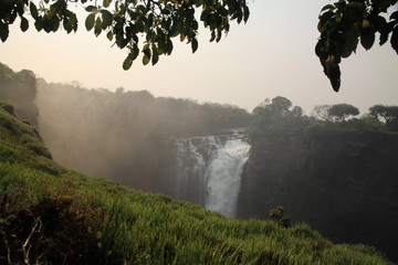 wodospady wiktorii widziane ze wzgórza pokrytego bujną roślinnością