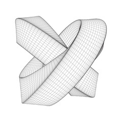 Mobius strip ring knot sacred geometry. Spatial figure with upturned surfaces. Optical illusion with dual circular contour. Wireframe low poly mesh vector illustration.