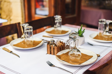 Rustic / mediterranean restaurant tabe set up.