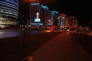 walking at night street in european city