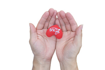 Two hand holding red heart isolated on white background. object with clipping path.