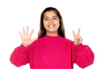 Preteen girl with pink jersey