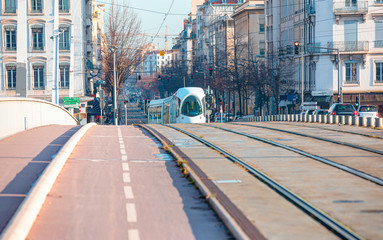 Tramway onv the bridge - Lyon, France