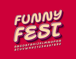 Vector colorful logo Funny Fest. Handwritten Cute Font. Bright Alphabet Letters and Numbers.