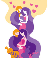 A pregnancy couple dreams of a child. Illustration in delicate colors. Vector illustration in flat style.