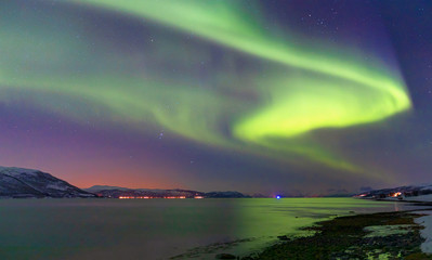 Northern lights (Aurora borealis) in the sky over Tromso, Norway
