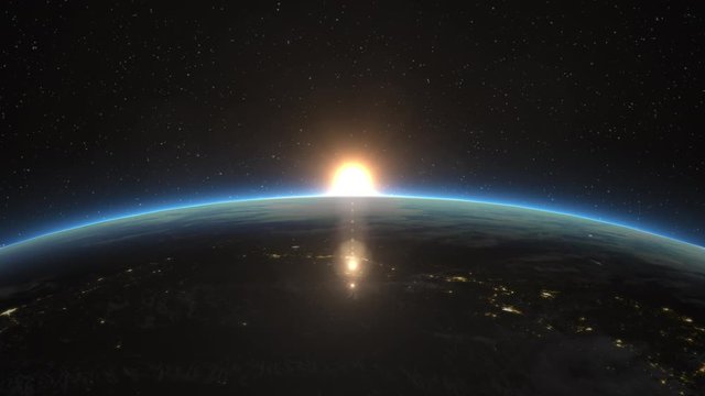 Beautiful view of the Sun rising over Planet Earth. Elements of this 3D animation were furnished by NASA.
