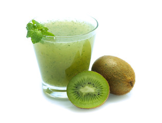 kiwi smoothie isolated on white background  in glass