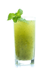 kiwi smoothie isolated on white background  in glass
