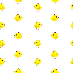Watercolor illustration . Seamless pattern with of elements about  Easter, chickens on a white background. Design for wallpaper, fabric, textile, packaging.