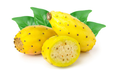 yellow prickly pear or opuntia with half isolated on a white background