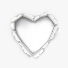 Naklejka na ściany i meble Torn paper heart,Valentines day background. Illustration of a hole in white paper in the shape of heart. Isolated on white background. Place for your text or image. Vector available.