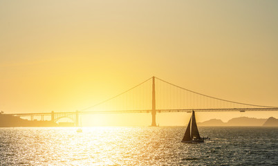 The Golden Gate bridge of San Francisco in the sunset